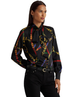Саржевая блузка Petite с принтом и завязками на шее Ralph Lauren