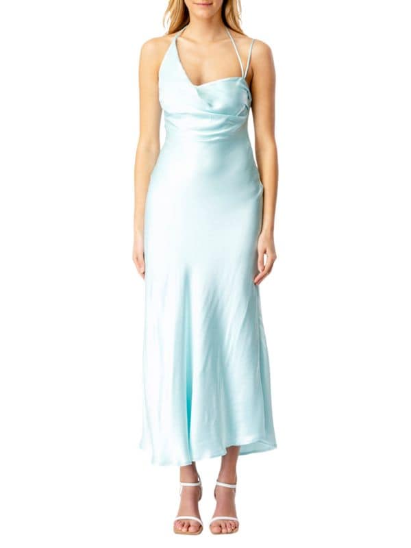 Атласное платье с асимметричным подолом Bardot