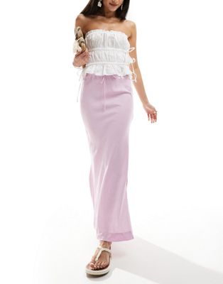 Bershka tie waist linen mix maxi skirt in pink Bershka
