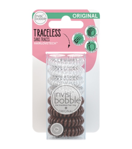 Invisibobble Original Traceless Hair Ring Hanging Multipack Crystal Clear & Pretzel Brown -- 8 Rings Invisibobble