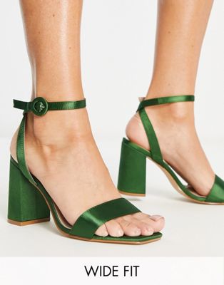 Be Mine Wide Fit Wink block heeled sandals in emerald Be Mine Wide Fit