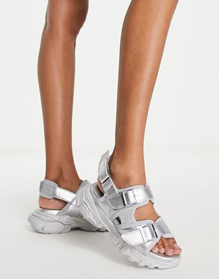 ASOS DESIGN Fountains chunky sporty flat sandals in silver ASOS DESIGN