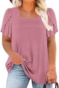 DOLNINE Plus-Size-Tops for Women Summer Petal Sleeve T Shirts Casual Square Neck Trendy Tunics Tee DOLNINE