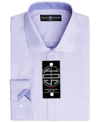 Мужская приталенная однотонная рубашка из эластичного эластичного материала без железа Society of Threads