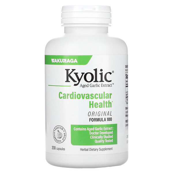 Экстракт выдержанного чеснока, для сердечно-сосудистой системы, формула 100, 200 капсул Kyolic