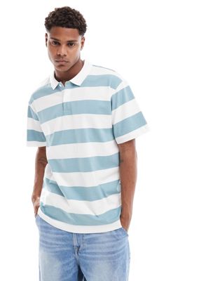 ONLY & SONS relaxed fit polo shirt in white & blue stripe Only & Sons