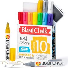 Blami Arts Liquid Chalk Markers, Extra Gold/Silver, 6mm Reversible Tip, Erasing Sponge Blami Arts