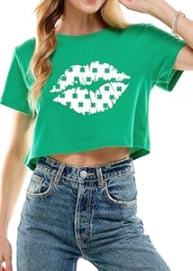 Funny St Patricks Day Outfits Shirt Women Sexy Saint Patricks Day Shamrock Clover Crop Tops for Teen Girls LUBERLIN