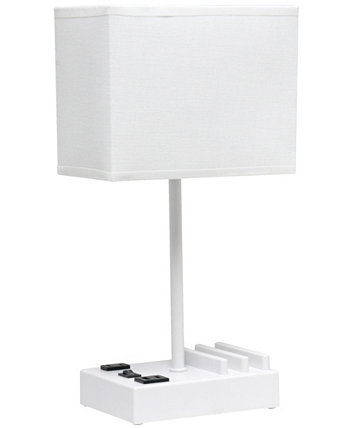 15.3" Tall Modern Rectangular Multi-Use 1 Light Bedside Table Desk Lamp with 2 USB Ports and Charging Outlet Simple Designs