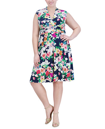 Plus Size Floral Surplice-Neck Dress Jessica Howard