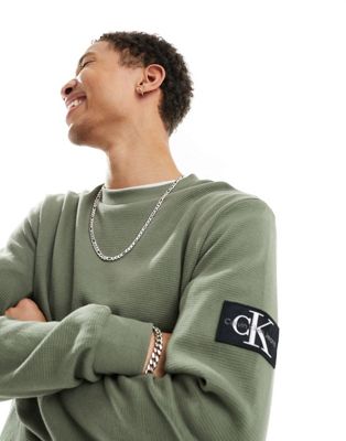 Оливковая футболка с длинными рукавами и логотипом Calvin Klein Jeans Calvin Klein