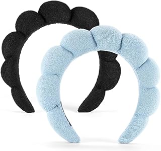 Face Wash Headband, Set of 2 - Terry Cloth Spa Headbands for Washing Face or Facial, Puffy Makeup Headbands for Skincare, Mask, Hair Salon, Professional Use (Black & Blue) Ztomine