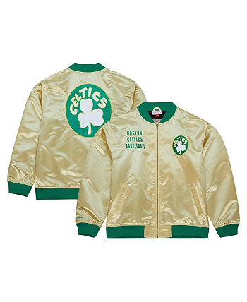 Мужская золотистая атласная куртка с молнией во всю длину и логотипом Boston Celtics Team OG 2.0 золотистого цвета Mitchell & Ness