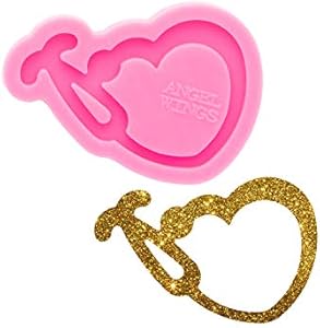 Shiny Glossy Stethoscope Resin Mold Heart Shape Silicone Mold for DIY Keychain Jewelry Epoxy Mould Crafting Angel Wings