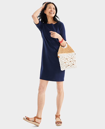 Women's Cotton Boat-Neck Elbow-Sleeve Dress, Created for Macy's Style & Co