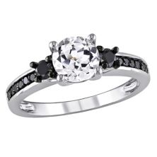 Обручальное кольцо Stella Grace из чистого серебра с белым сапфиром и черным бриллиантом, созданное в лаборатории (1/3 карата T.W.) Stella Grace