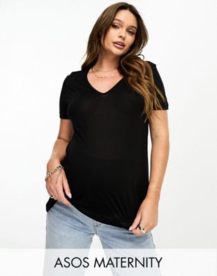 Черная свободная футболка с v-образным вырезом ASOS DESIGN Maternity ASOS Maternity