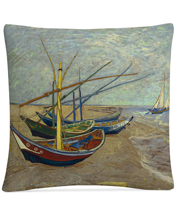 Рыболовные лодки Винсента Ван Гога на пляже Декоративная подушка размером 16 x 16 дюймов BALDWIN