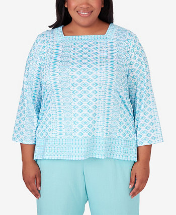 Plus Size Hyannisport Square Neck Geometric Border Top Alfred Dunner