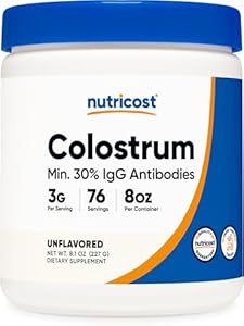 Nutricost Colostrum Powder 8 oz, Lactoferrin and Minimum 30% Immunoglobulins (IgG), from Bovine Colostrum, 3g Per Serving, 76 Servings Nutricost