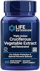 Life Extension Triple Action Cruciferous Vegetable Extract & Resveratrol, Broccoli, Cabbage, resveratrol, Supports Cellular Protection, Gluten-Free, Non-GMO, Vegetarian, 60 Capsules Life Extension