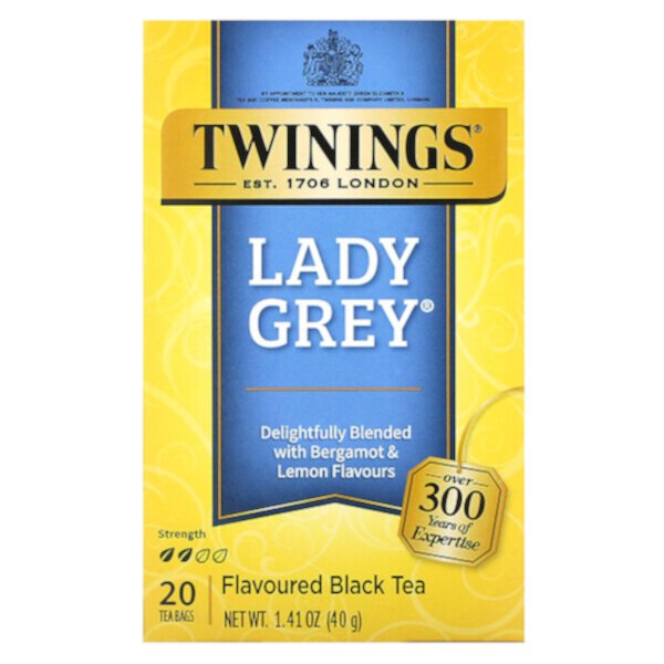 Ароматизированный черный чай, Lady Grey, 20 чайных пакетиков, 1,41 унции (40 г) Twinings