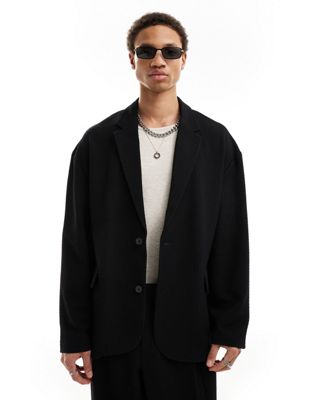 ASOS DESIGN slouchy oversized suit jacket in black seersucker ASOS DESIGN