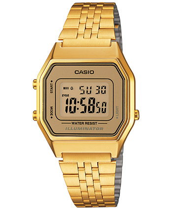Женские цифровые винтажные золотые часы-браслет из нержавеющей стали 39x39 мм LA680WGA-9MV Casio
