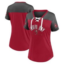Women's Fanatics Branded Red/Pewter Tampa Bay Buccaneers Blitz & Glam Lace-Up V-Neck Jersey T-Shirt Fanatics