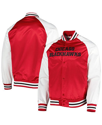 Мужская красно-белая атласная куртка с длинными кнопками Chicago Blackhawks Primetime Raglan Mitchell & Ness