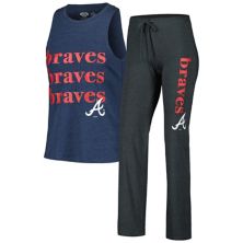 Women's Concepts Sport Charcoal/Navy Atlanta Braves Meter Muscle Tank Top and Pants Sleep Set Unbranded