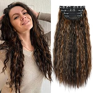 Ash Blonde Clip in Hair Extensions, 4Pcs Long Synthetic Hair Extension Clip ins, Curly Hair Extensions Clip in Human Hair(Color:Ash Blonde, 4pcs) ZQIAN BEAUTY