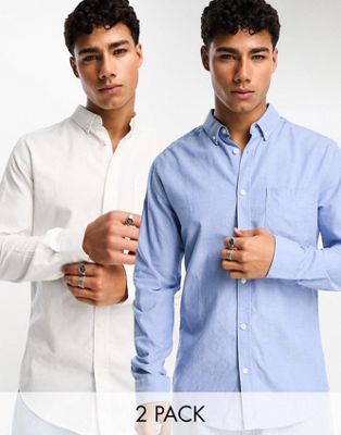 Бело-синяя оксфордская рубашка из двух пар Only & Sons Only & Sons
