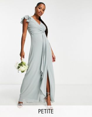 Светло-шалфейное платье макси с развевающимися рукавами и оборками TFNC Petite Bridesmaid TFNC