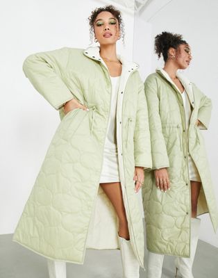 Женское Пальто с Высоким Воротником и Поясом ASOS EDITION в Светло-Зеленом Цвете ASOS EDITION