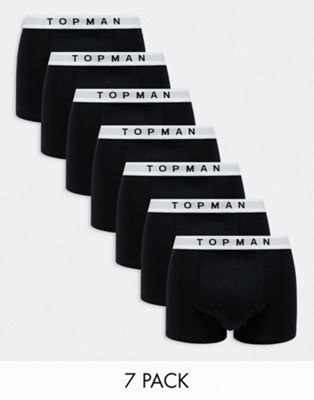 Topman 7 pack trunks in black with black waistband TOPMAN