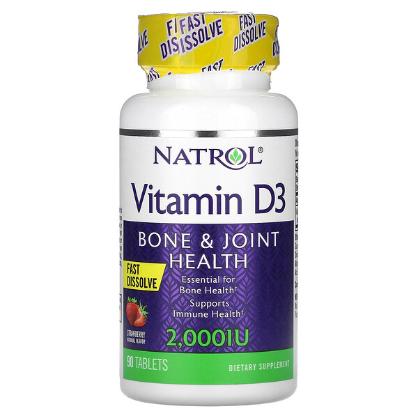 Витамин D3 для костей и суставов, клубника - 2000 МЕ - 90 таблеток - Natrol Natrol
