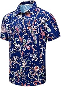 SheLucki Hawaiian Shirt for Men, Unisex Summer Beach Casual Short Sleeve Button Down Shirts, Printed Palmshadow Clothing SheLucki