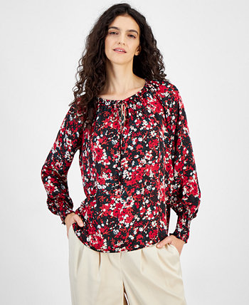 Женская крестьянская блузка с цветочным принтом, созданная для Macy's Bar III