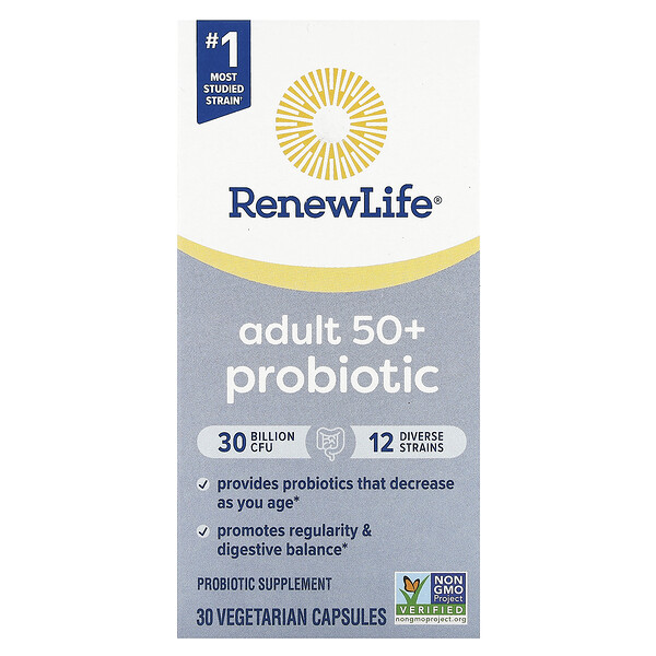 Пробиотики для взрослых 50+ - 30 миллиардов КОЕ - 30 вегетарианских капсул - Renew Life Renew Life