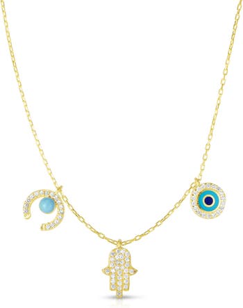 Ожерелье с подвеской в виде полумесяца, хамсы и сглаза из 14-каратного золота Vermeil CZ Sphera Milano