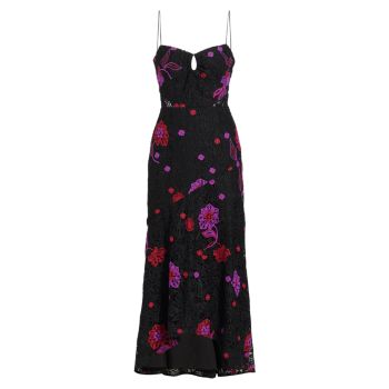 High-Low Floral-Lace Midi-Dress ML Monique Lhuillier