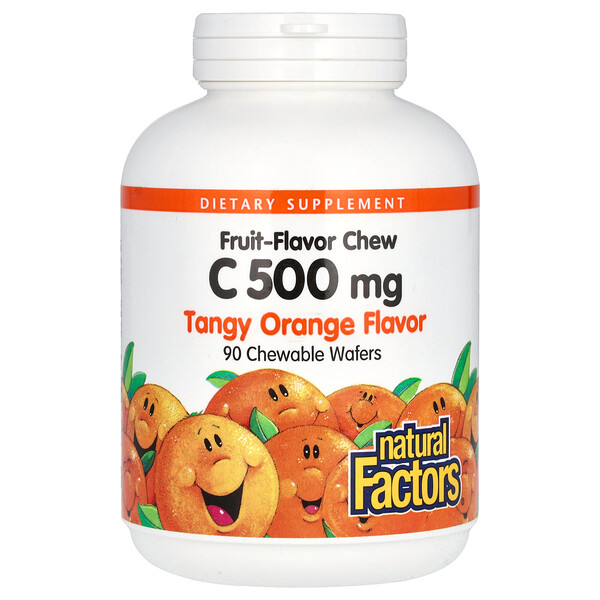 Fruit-Flavor Chew Vitamin C, острый апельсин, 500 мг, 90 жевательных вафель Natural Factors