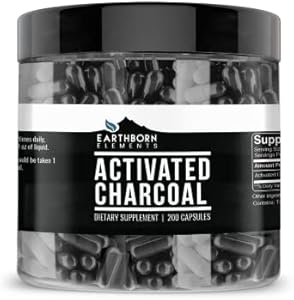 Activated Charcoal Capsules, 200 Capsules (525 MG per Serving) (33-Day Supply) by Earthborn Elements, Odorless & Non-Toxic Powder for Detox Cleanses Earthborn Elements