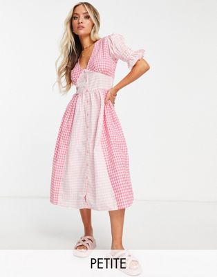 Influence Petite v neck midi dress in mixed gingham Influence Petite