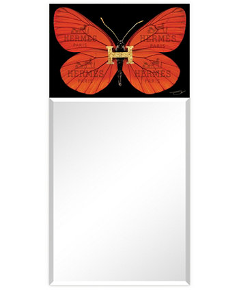 Прямоугольное зеркало со скошенной кромкой «Дизайнерская бабочка» на свободно плавающем закаленном художественном стекле с принтом, 48 x 24 x 0,4 дюйма Empire Art Direct