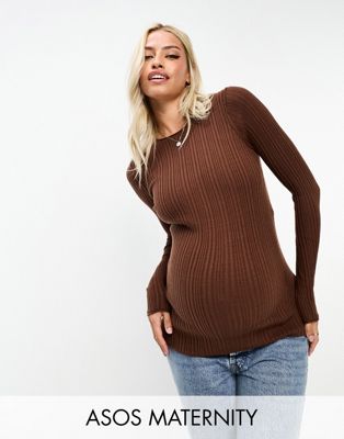 Коричневый свитер в рубчик с круглым вырезом ASOS DESIGN Maternity ASOS Maternity