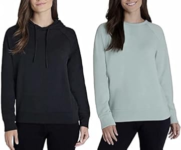 Eddie Bauer Women's Ultra Soft 2-Pack Comfort Combo, 1 Hoodie, 1 Crewneck Pullover (Medium, Ocean/Black) Eddie Bauer