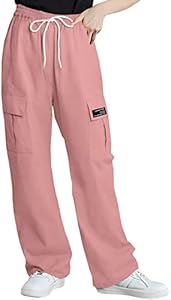 SANGTREE Girl's Womens Cargo Pants High Waisted Adjustable Wide Leg Pants Sangtree