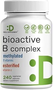 Bioactive Vitamin B Complex, 240 Veggie Capsules - Methylated Multivitamin B Complex & Esterified Vitamin C – High Potency & Easy Absorption – Immune, Energy, & Metabolism Supplement – Non-GMO DEAL SUPPLEMENT